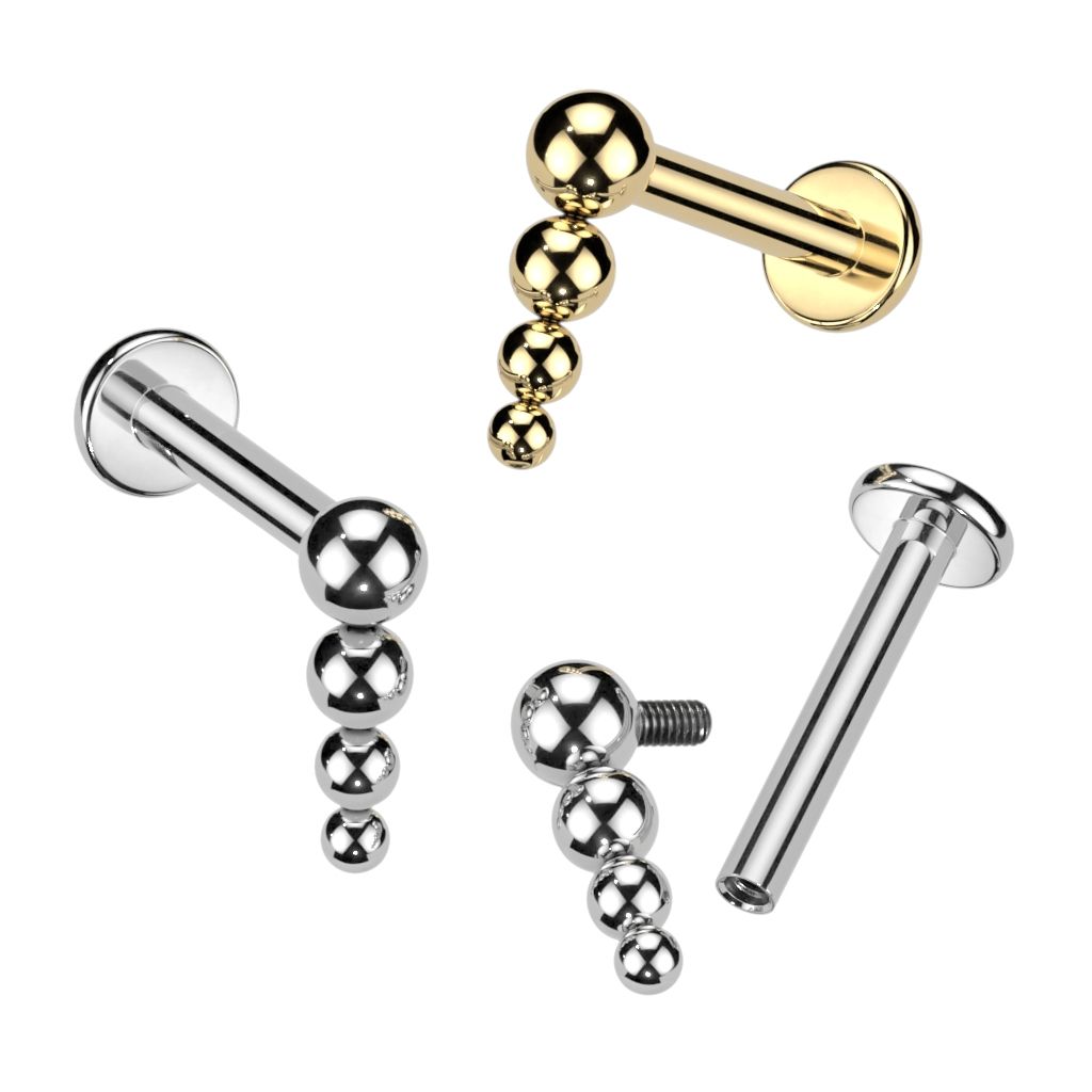 Titanium labret internally threaded with cascading beaded top