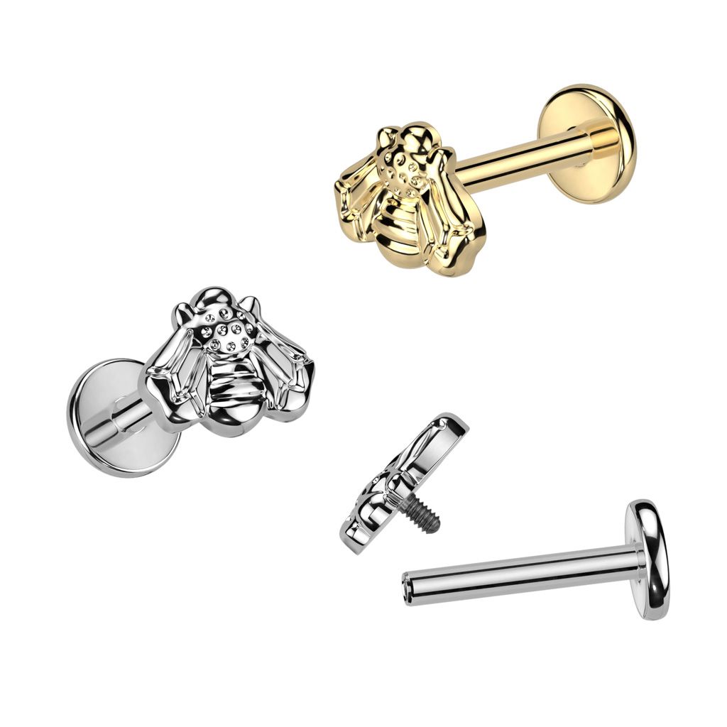Titanium internally threaded labret with bee design on top