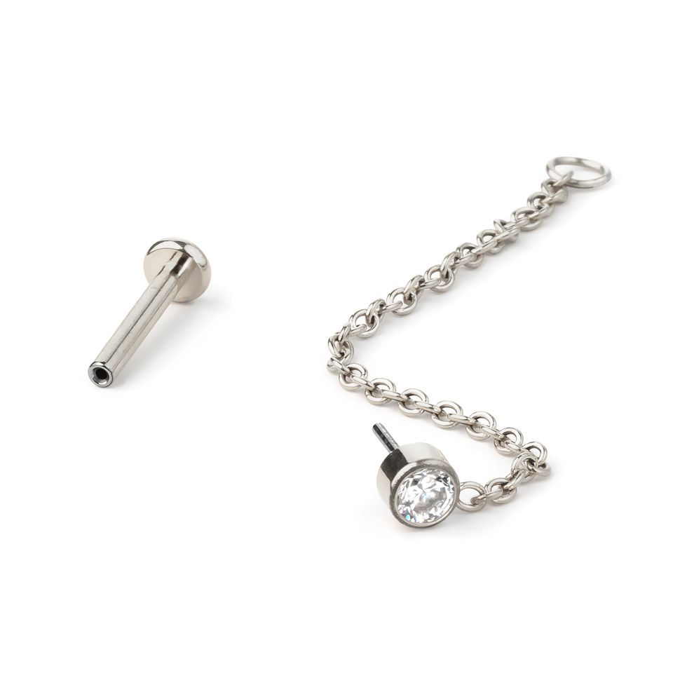 Titanium labret with stone and chain