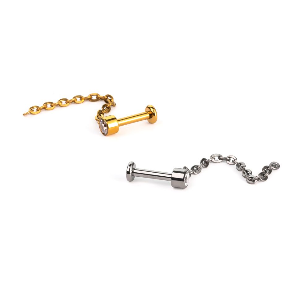 Ντελικάτο labret από τιτάνιο με πετράδι και κρεμαστή αλυσίδα