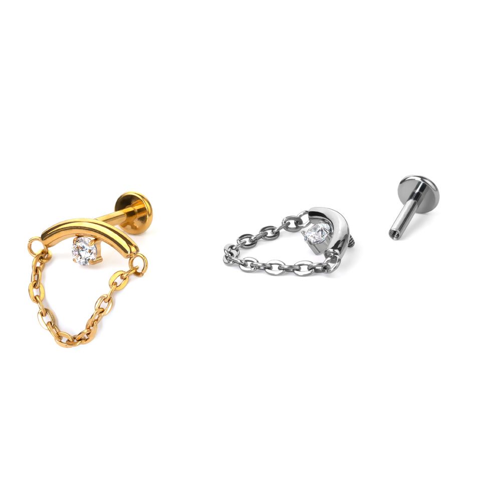 Hidden helix labret with stone and chain