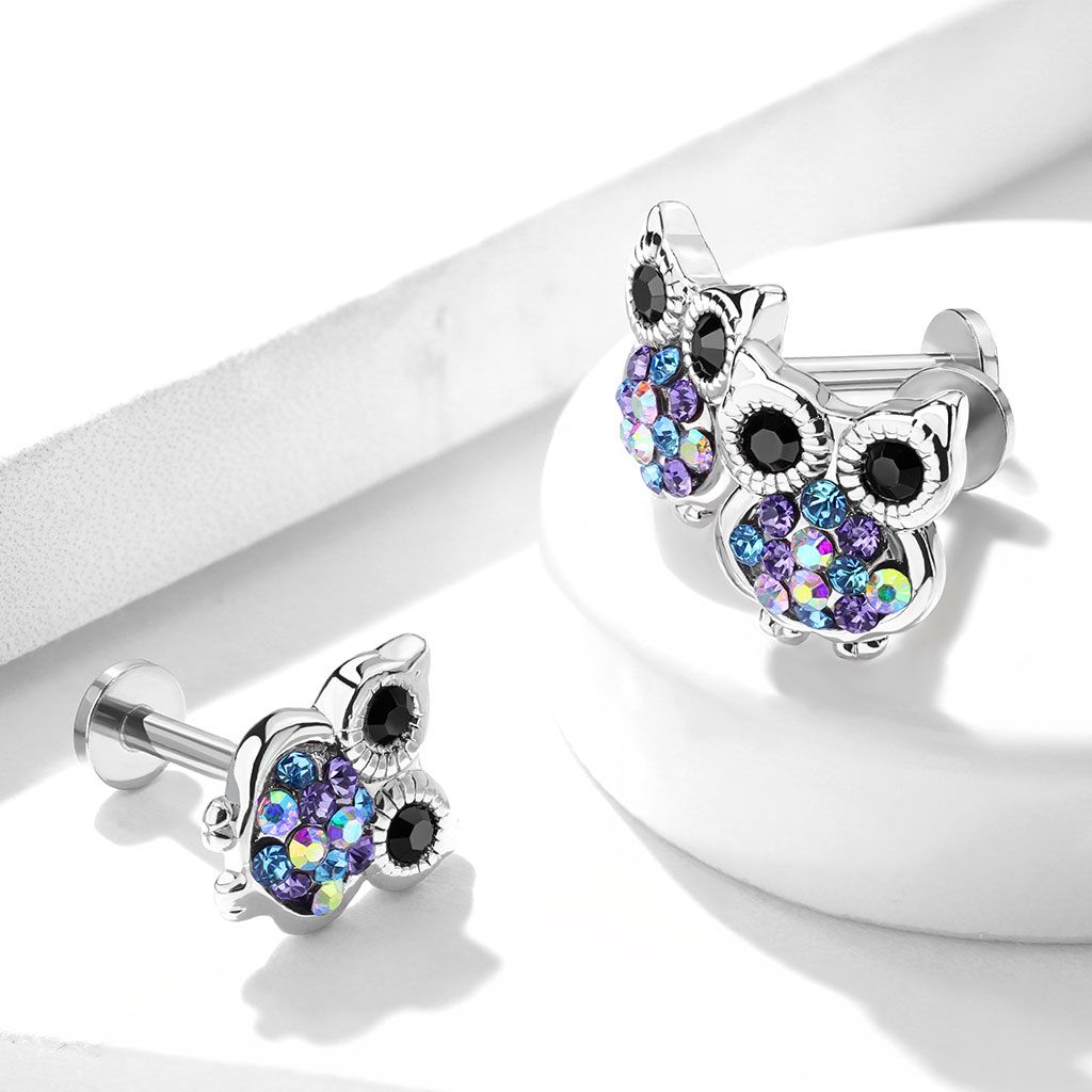 Labret with studded owl and internal thread