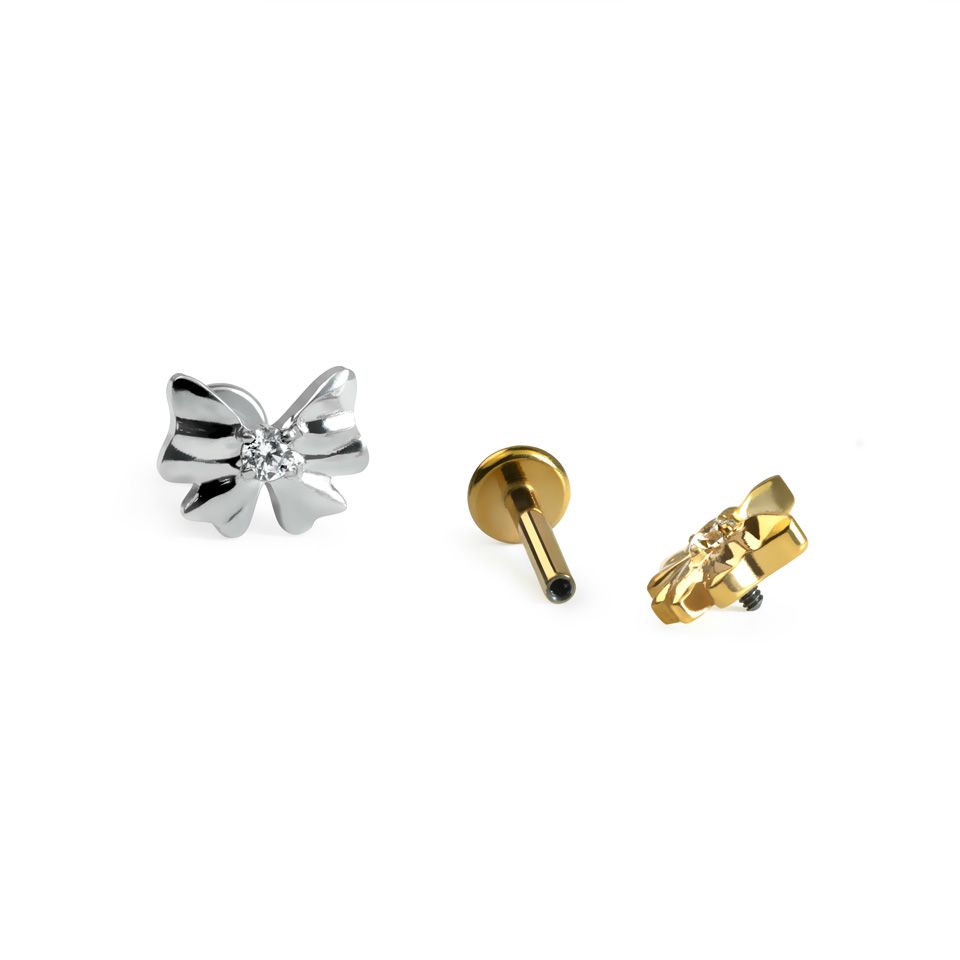 Bow labret in titanium with central stone