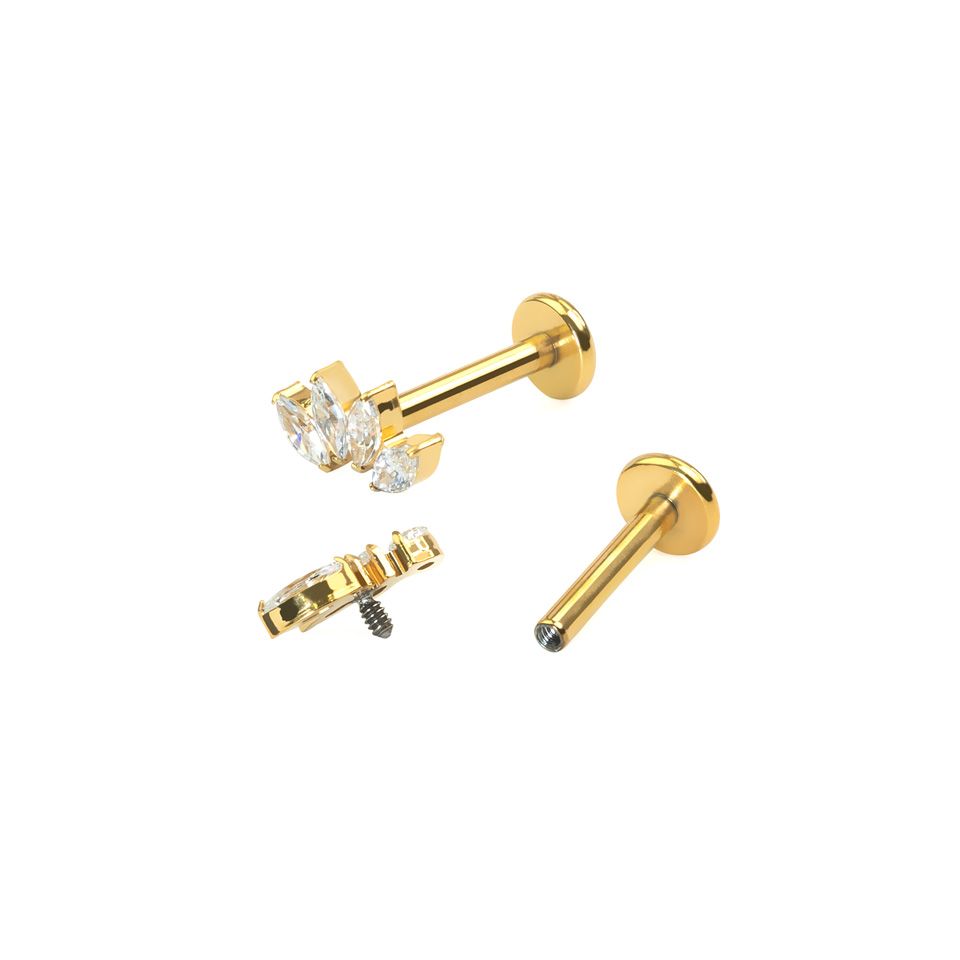 Labret από τιτάνιο με τέσσερα marquise πετράδια