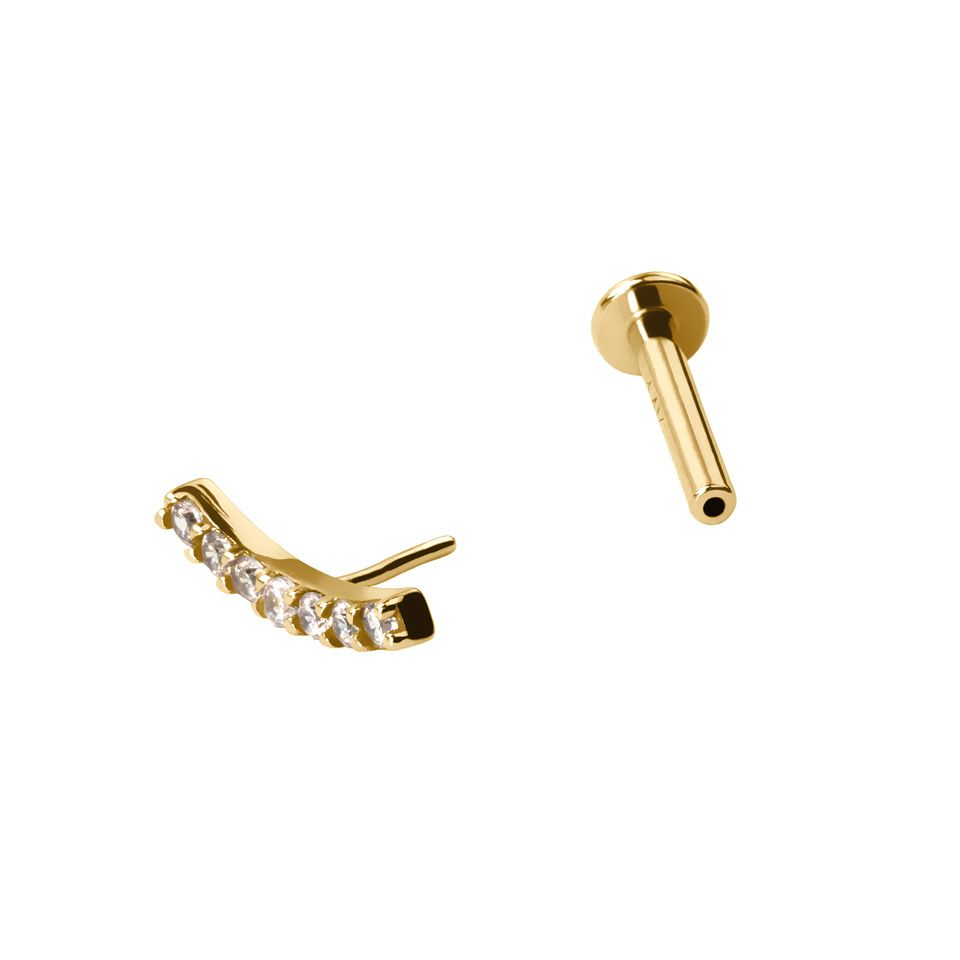 Push-in labreta zo 14k zlata so zakriveným topom s kamienkami