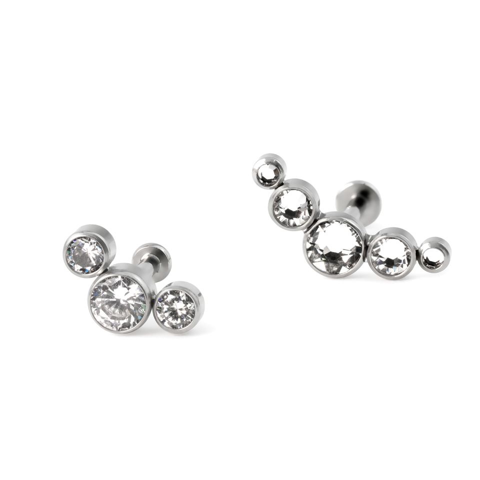 Titanium push-in labret with 3 or 5 stones