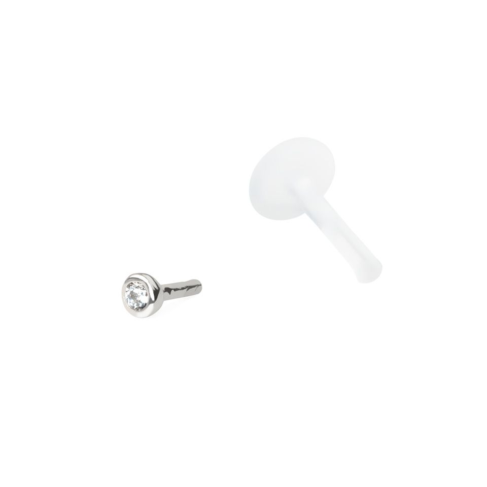 Labret with jeweled 14k gold top and ptfe post