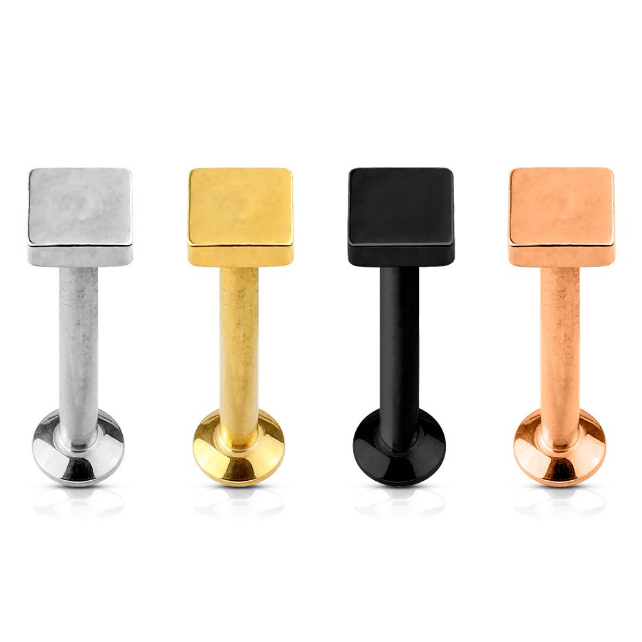 Labret with internally threaded post and square top