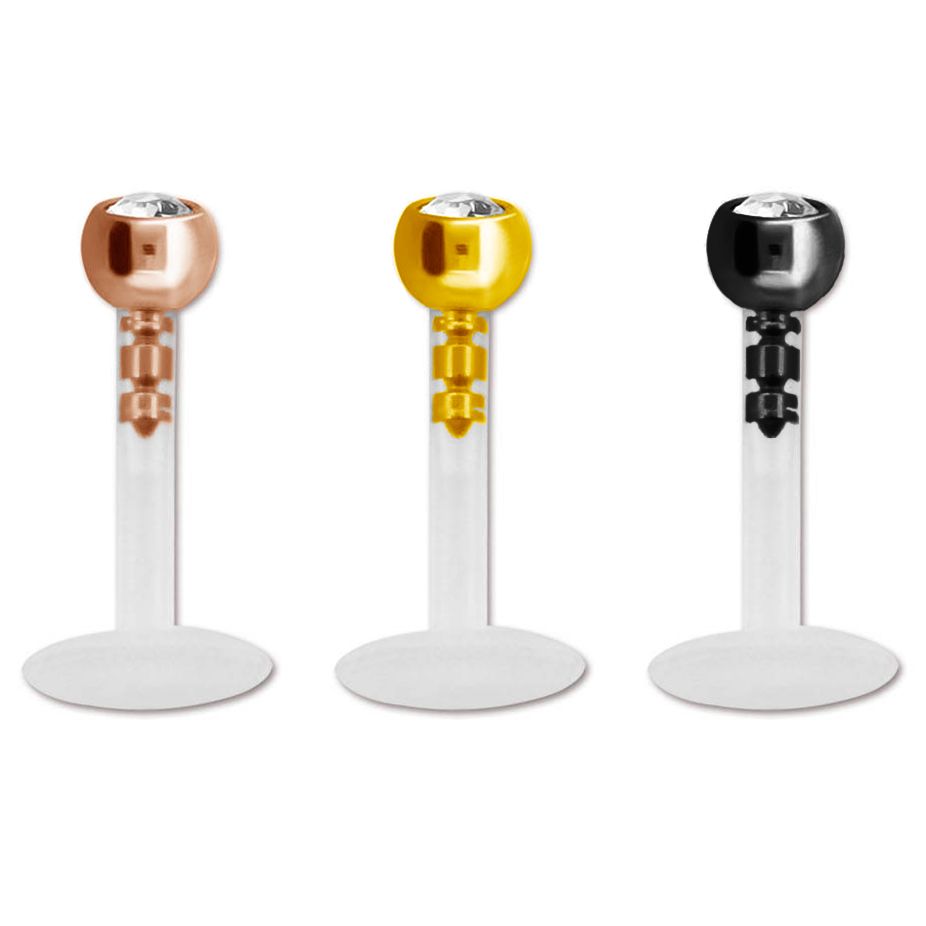 Labret made of ptfe with bezel-set top gem