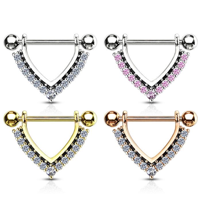 Nipple piercing in V-shape with stones
