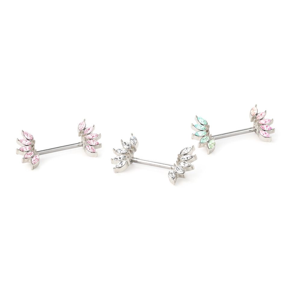 Nipple barbell with marquise stones
