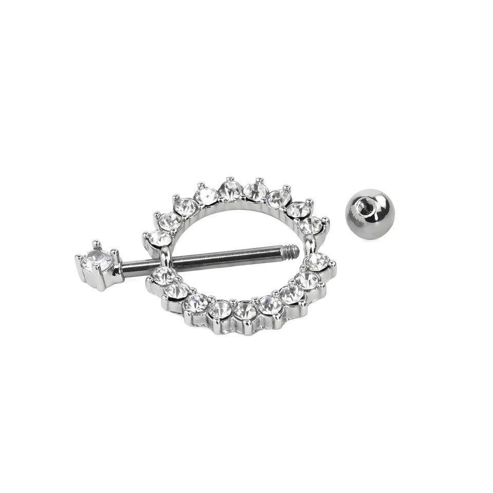 Nipple shield in round shape with clear gems