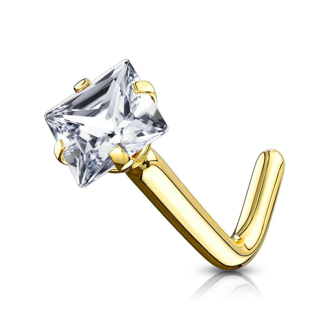 Nose ring made of 14k gold with square stone
