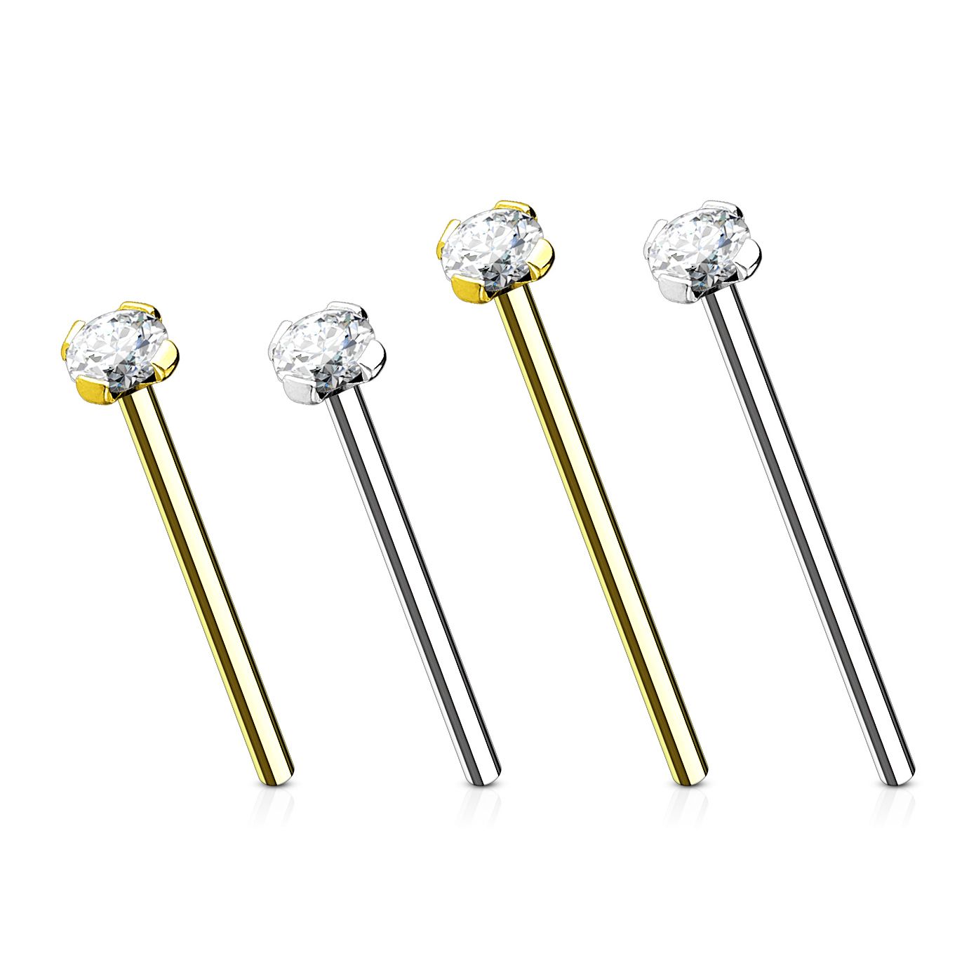 Fishtail nose stud made of 14k gold with gem