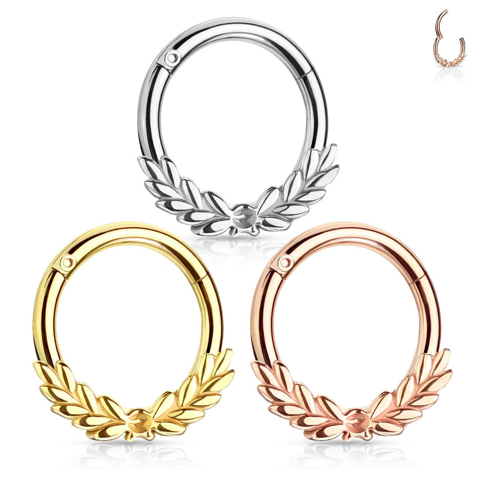 Hinged ring with laurel wreath