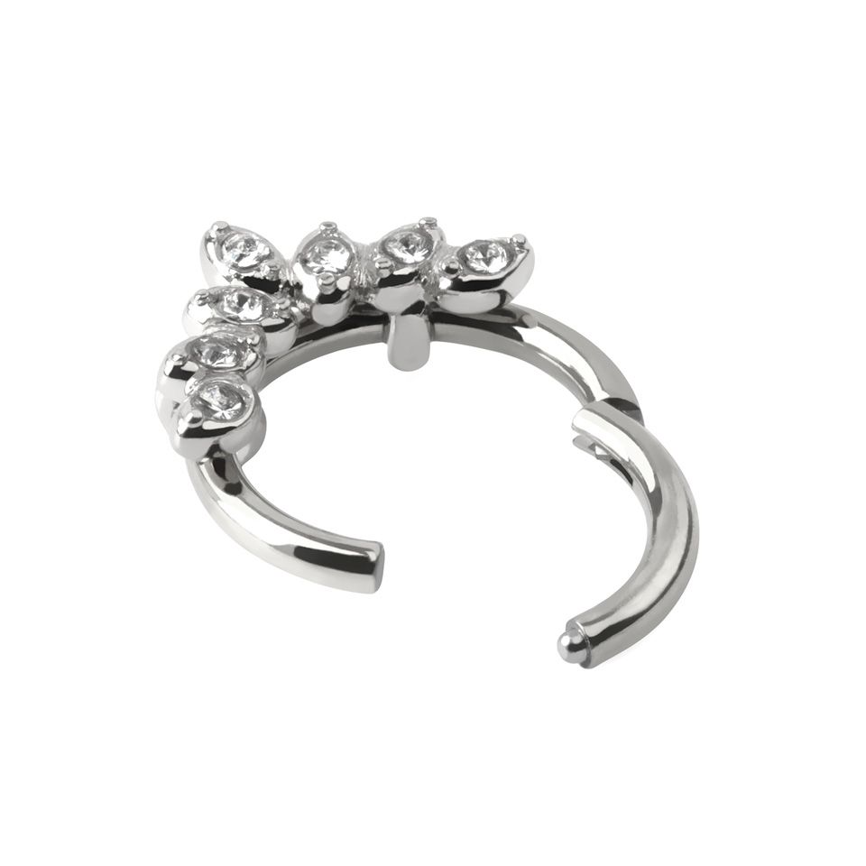 Hinged ring made of surgical steel with 7 CZ leaves