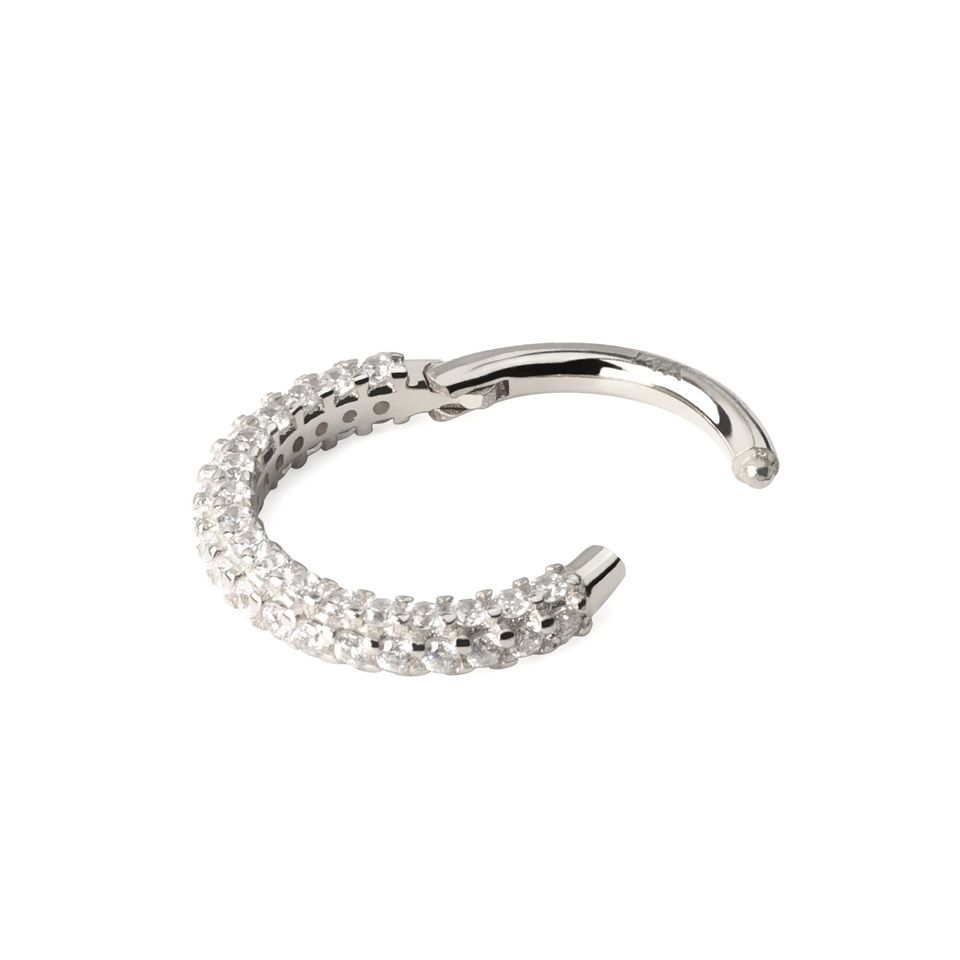 14K gold hinged ring with round CZ paved edge