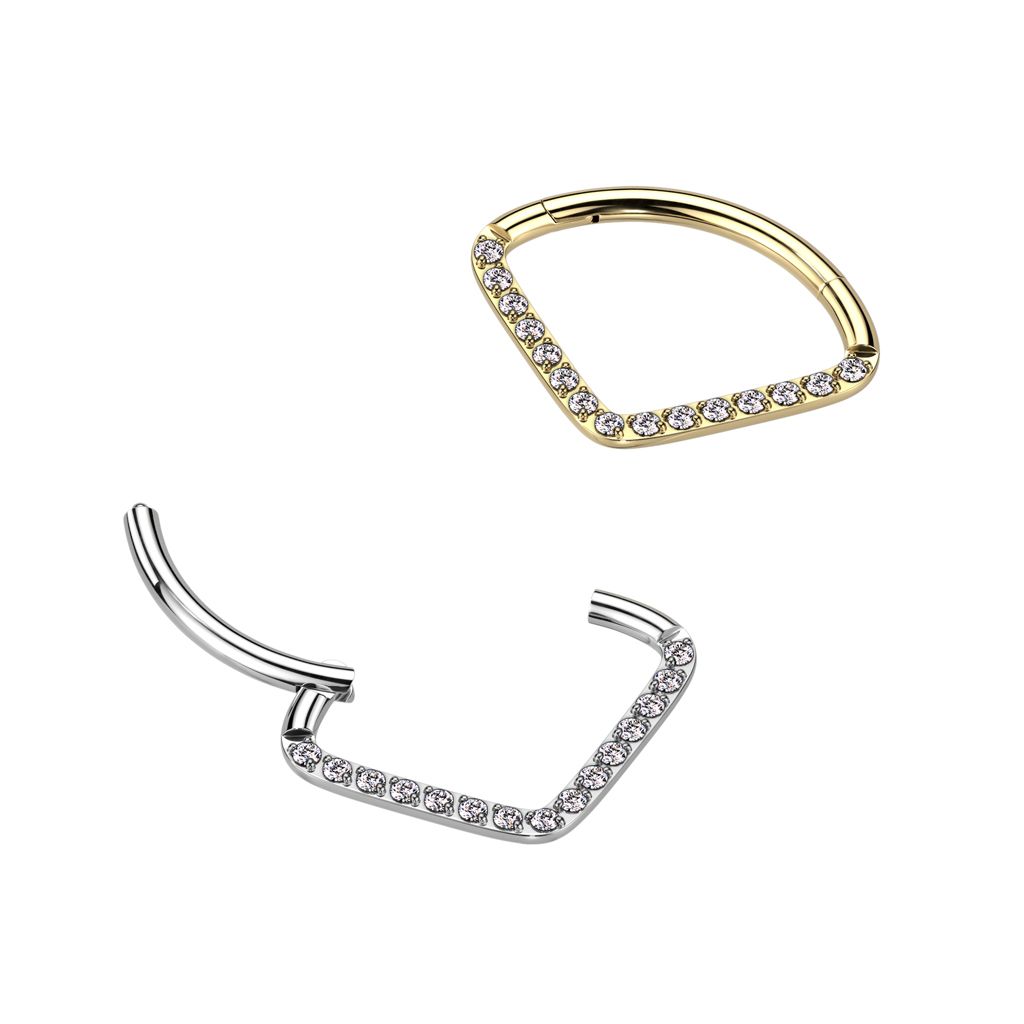Chevron shaped ring in titanium with delicate stones