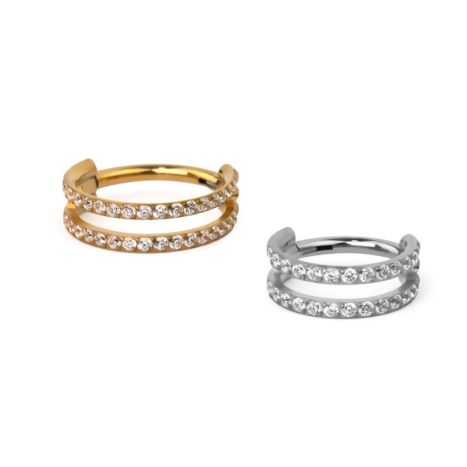 Titanium double ring with stones