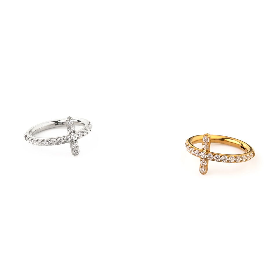 Titanium ring with jewelled cross