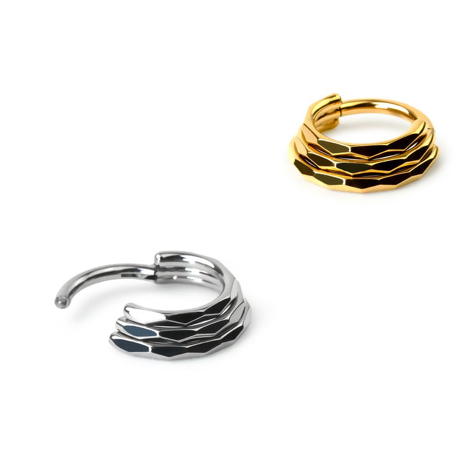 Triple look multi faceted ring in titanium