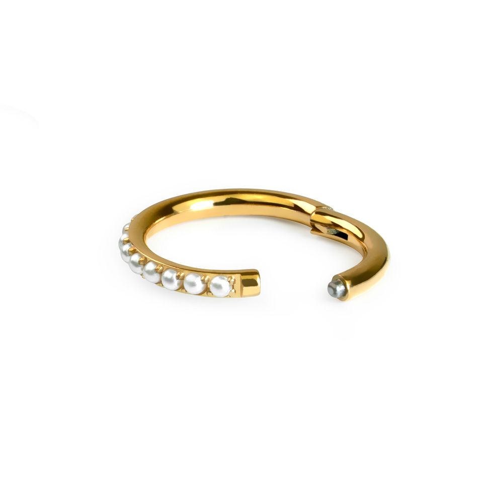 Titanium hinged ring with pave pearls