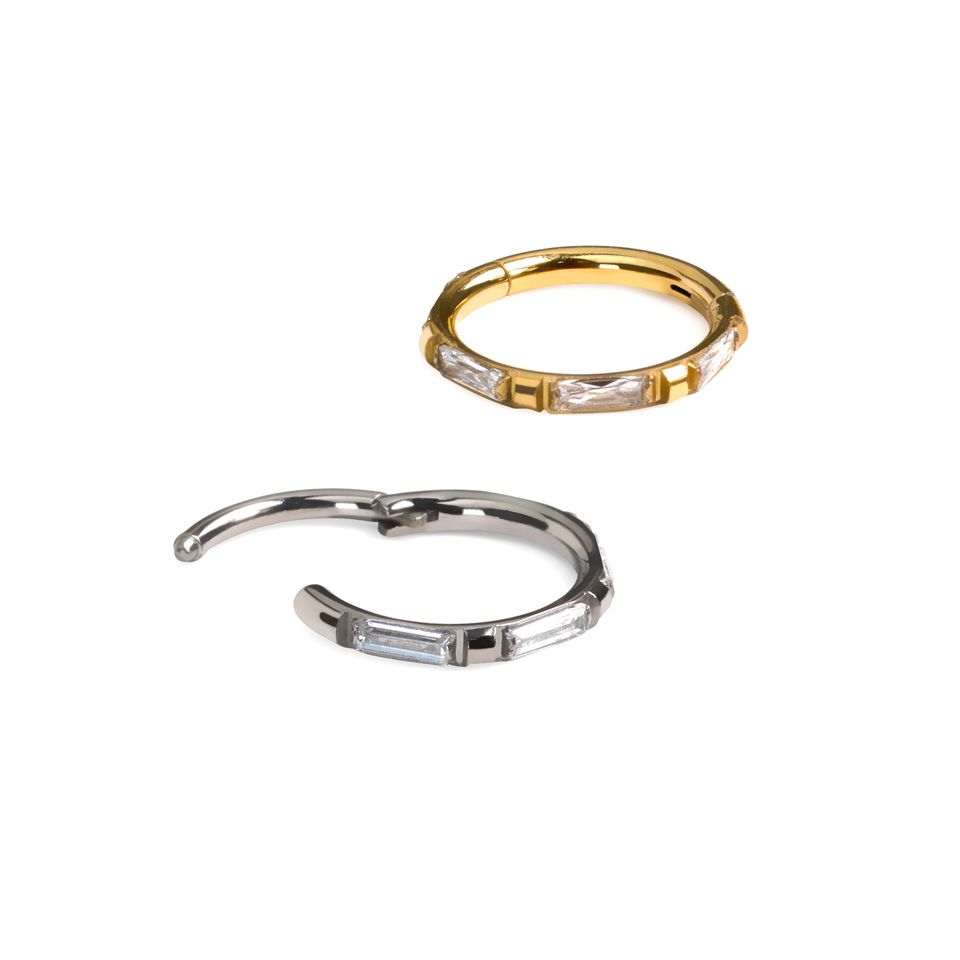 Titanium ring with baguette cut stones