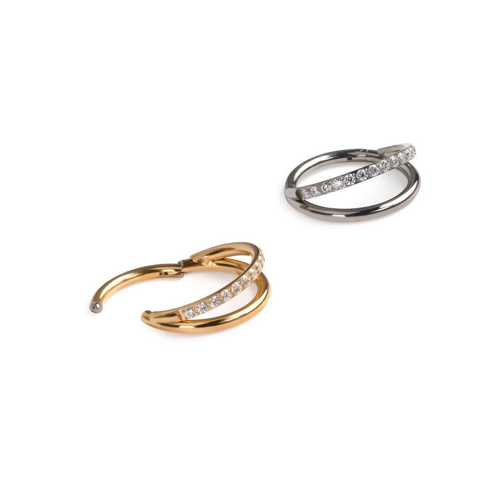 Titanium double ring with stones on one band