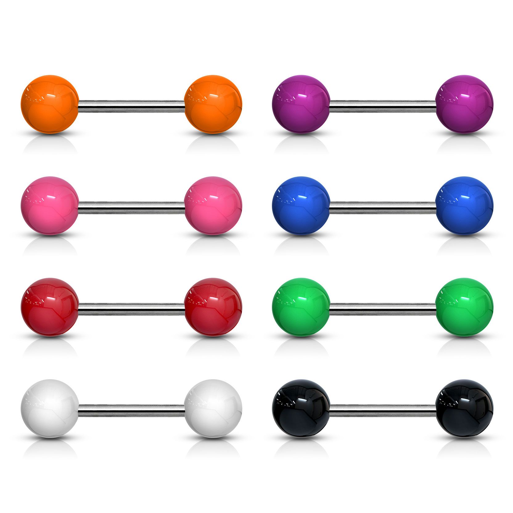 Tongue barbell made of titanium with acrylic balls in a variety of colors