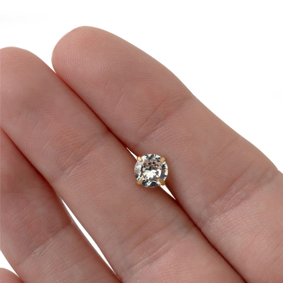 Tongue barbell with prong set round stone