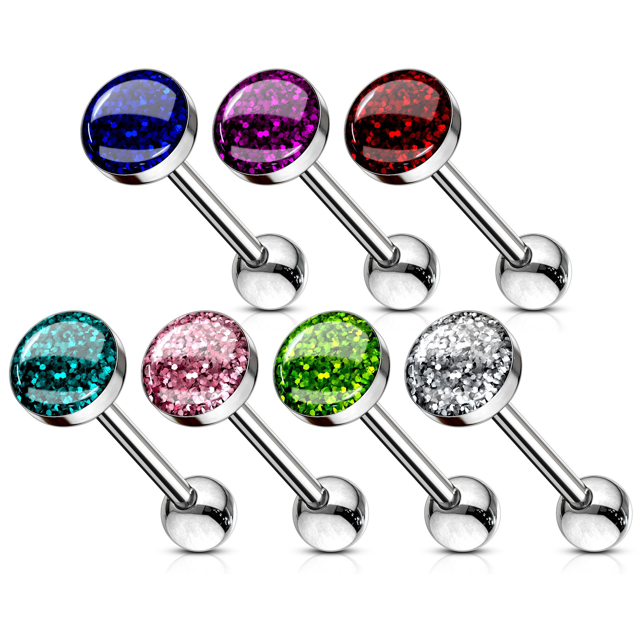 Tongue barbell with glitter ball