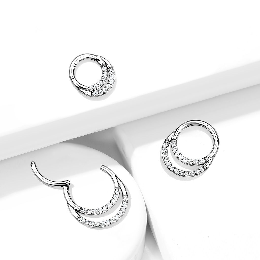 Hinged titanium ring with stones in two rows