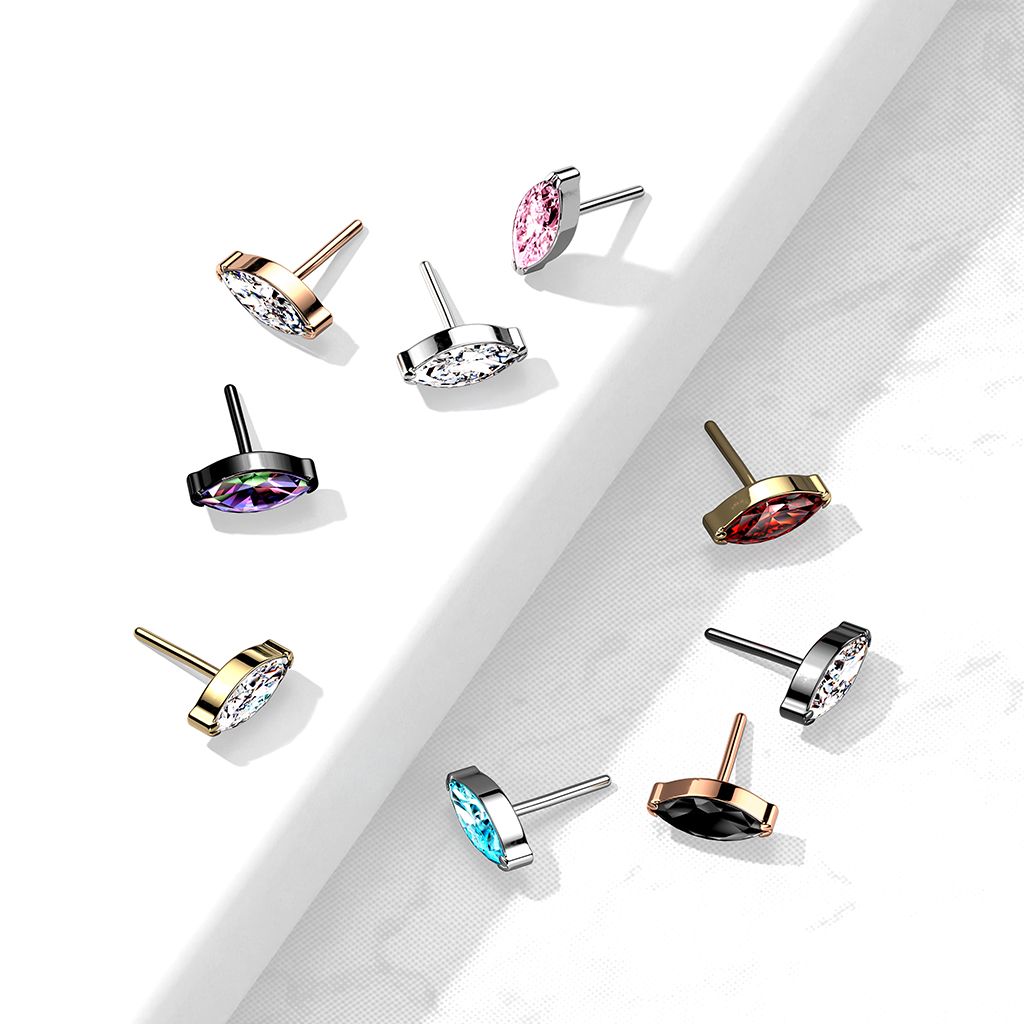 Titanium threadless push-in top with marquise stone