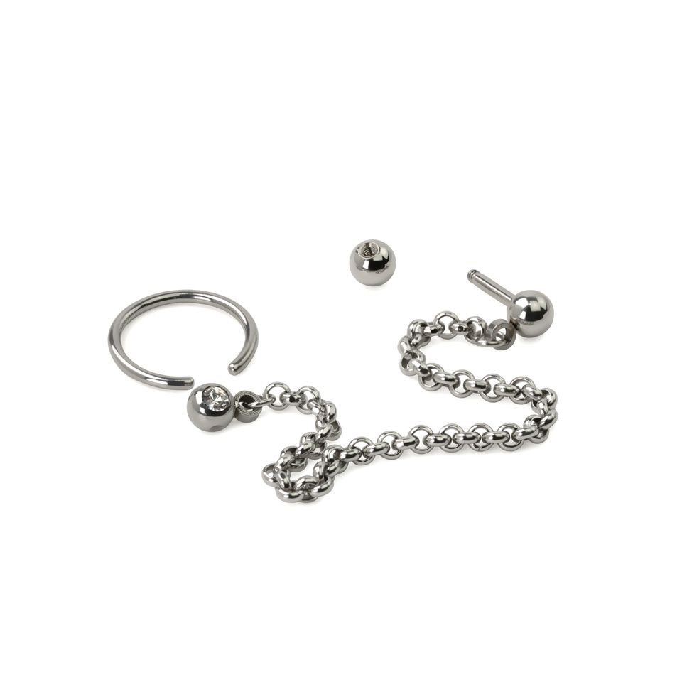 Cbr and bar for tragus and helix piercings with chain