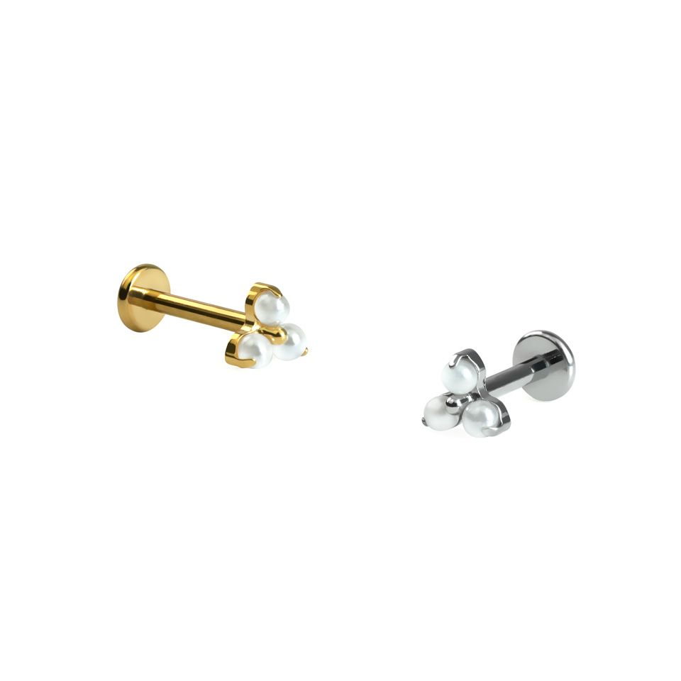 Delicate titanium labret with trio of pearls