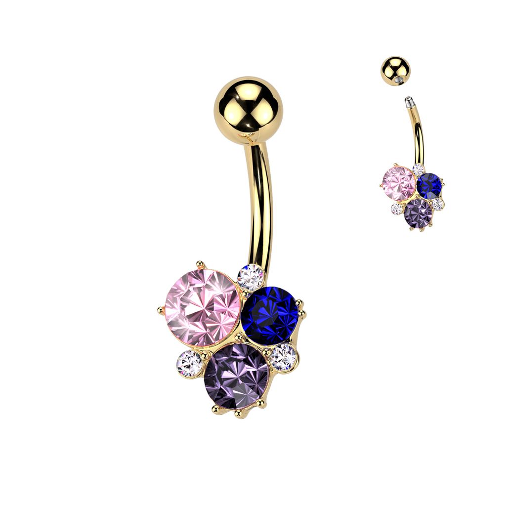 Belly ring with cluster of colorful stones