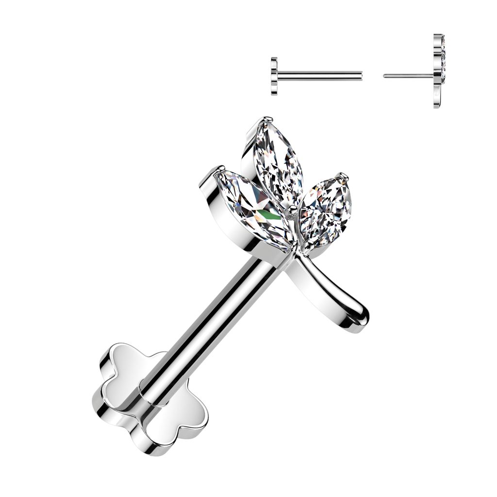 Leaf labret with flower back in titanium