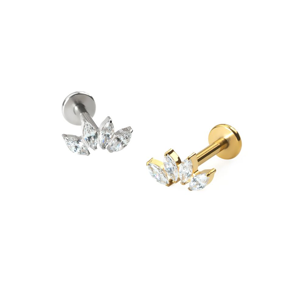Titanium labret with four marquise stones