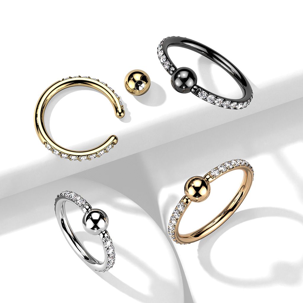 Titanium captive bead ring with CZ stones on each side