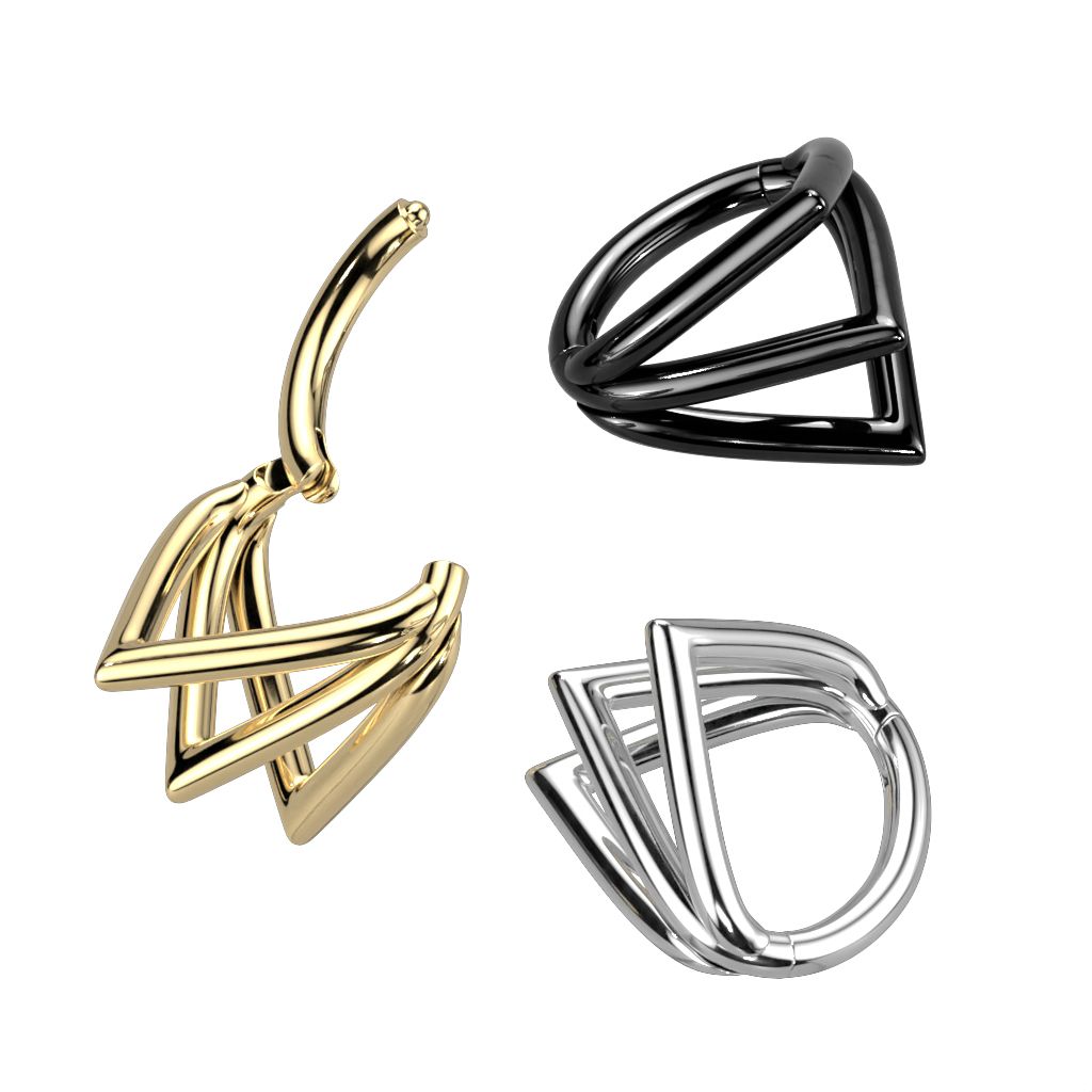 Hinged ring made of titanium with triple chevron rings