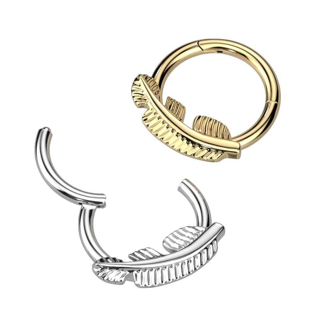 Hinged ring made of titanium with a front-facing leaf