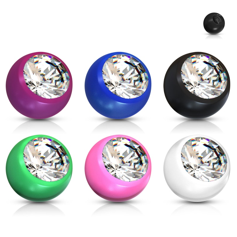 Bezel-set stone ball in a variety of colors Piercings