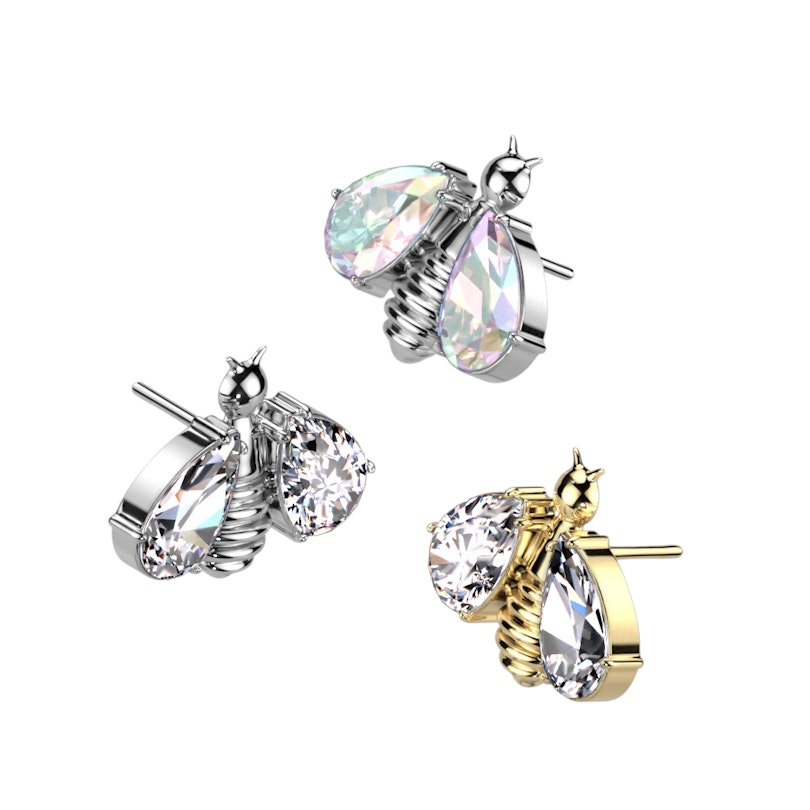 Titanium push-in top with bee design with stunning stones Body Jewelry
