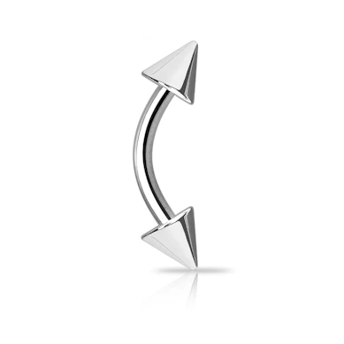 Curved barbell made of titanium with spikes