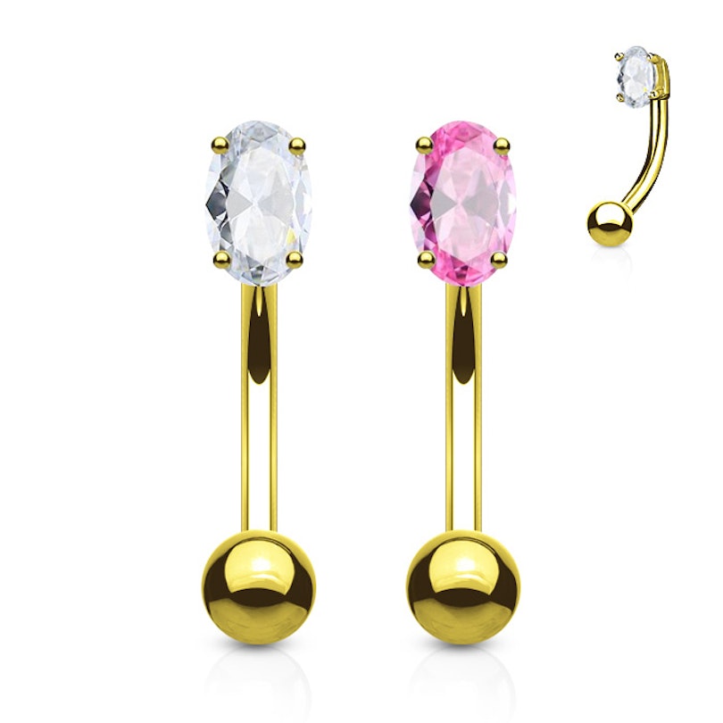 Curved barbell made of 14k gold with prong-set stone Body Jewelry