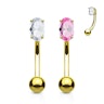 Curved barbell made of 14k gold with prong-set stone Body Jewelry