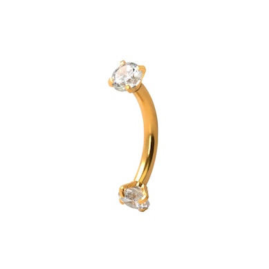 Curved barbell internally threaded with round gems