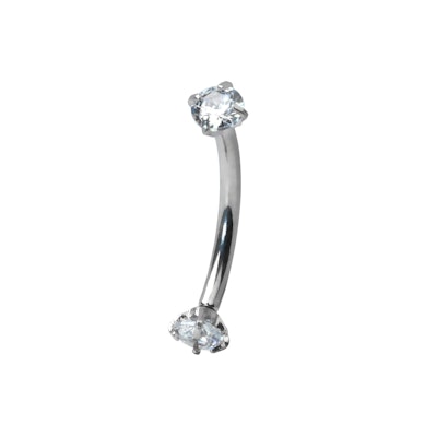 Curved barbell made of titanium with internally threaded gemstone ends