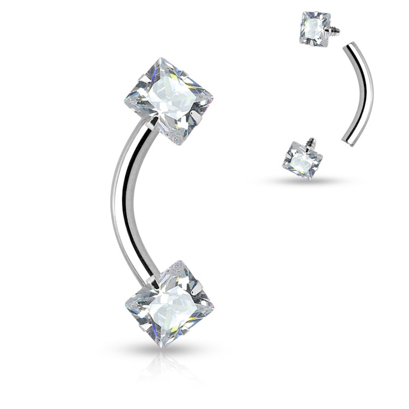 Curved barbell internally threaded with square gems Piercing
