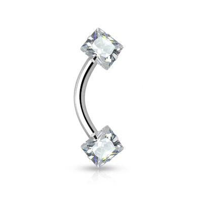 Curved barbell internally threaded with square gems